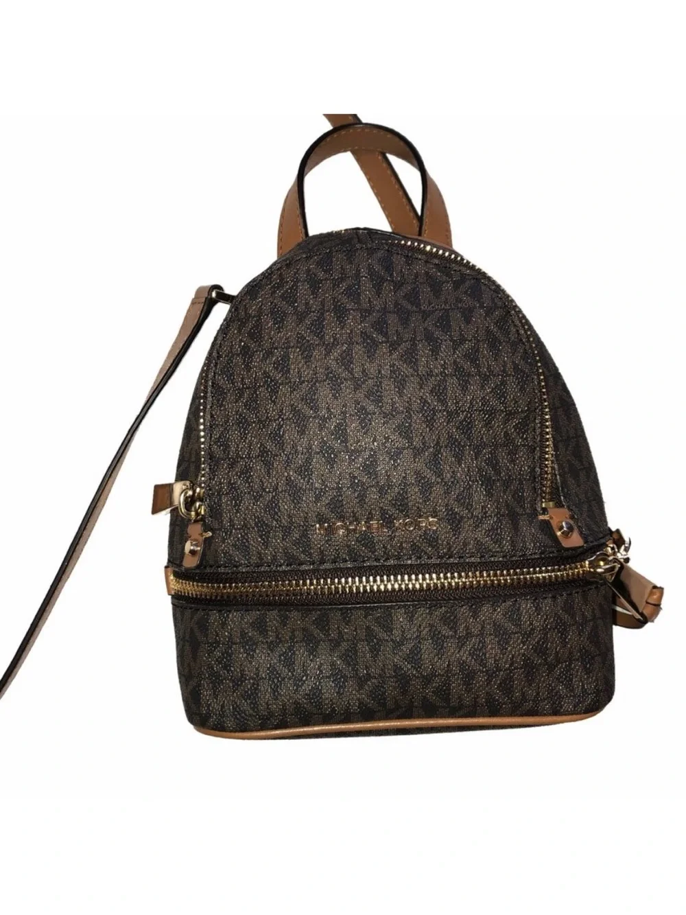 Michael Kors Brown MK Signature Mini Backpack with Gold Hardware